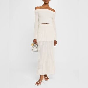 Chic Off-Shoulder Cream Skirt Set, Size XS